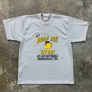 Vintage Softball Jersey Mens XL Beer League Pittsburgh Eds Drop Inn Tavern Grey